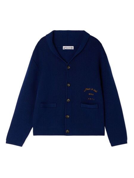  Bonpoint Slogan-embroidered Wool Cardigan - Blue 