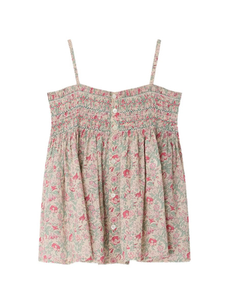  Bonpoint Smocked Floral Apolline Top - Neutrals 