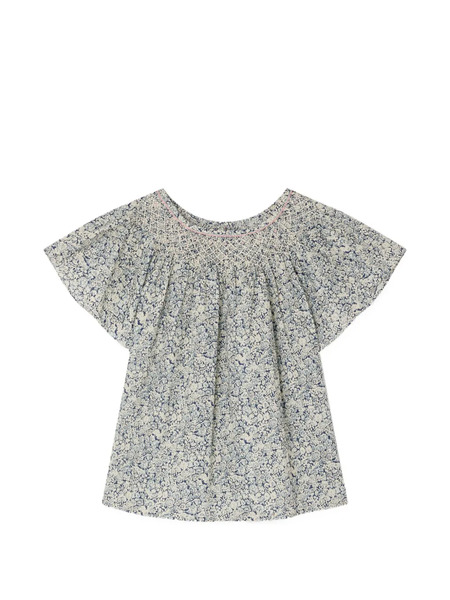  Bonpoint Smocked Floral Top - Blue 