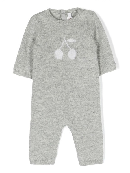  Bonpoint Tilouana Cherry-embroidery Knitted Romper - Grey 