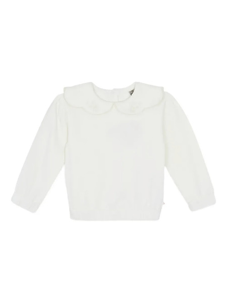  Bonton Embroidered-detail Scallop-collar Top - White 