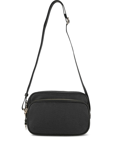  Borbonese Zip-top Leather Shoulder Bag - Black 