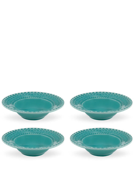  Bordallo Pinheiro Fantasia Ceramic Soup Plates (set Of Four) - Blue 