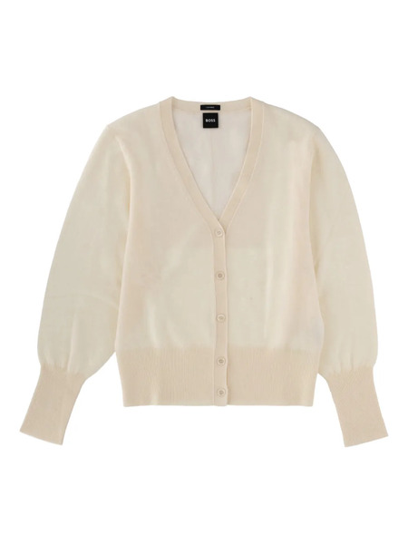  Boss Button V-neck Cardigan - White 