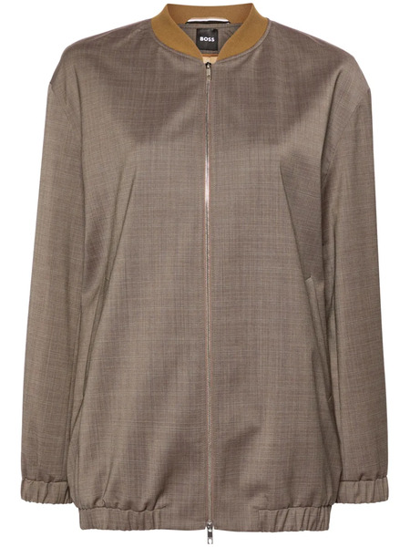  Boss Checked Wool Bomber Jacket - Brown 