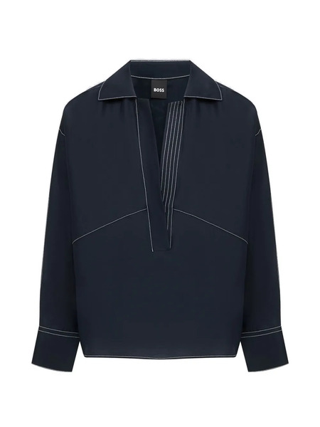  Boss Contrast-stitching Blouse - Blue 