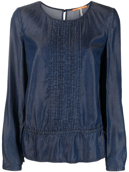  Boss Denim Ruffle-hem Long-sleeve Top - Blue 
