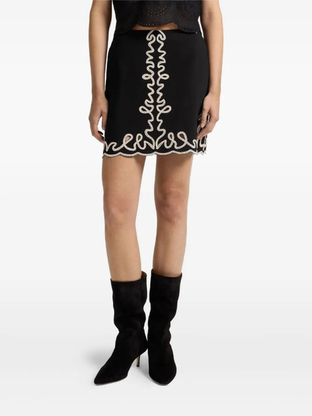  Boss Embroidered Scalloped-hem Mini Skirt - Black 
