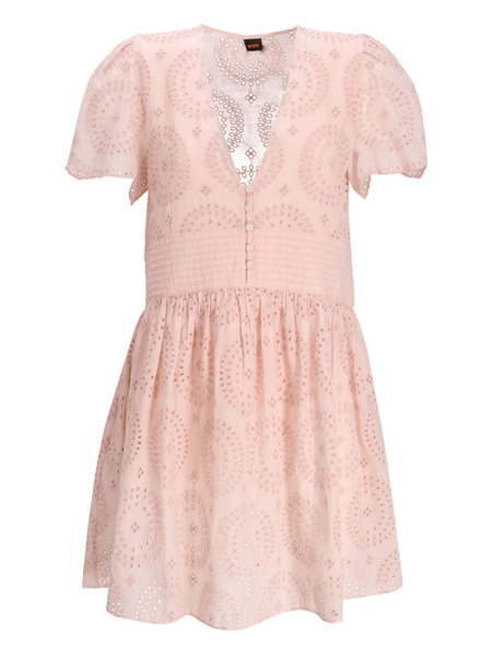  Boss Embroidered Short-sleeve Dress - Pink 