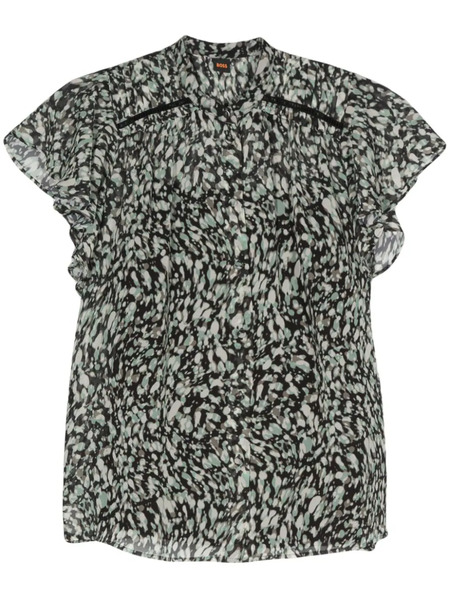  Boss Graphic-print Ruched-detail Shirt - Green 