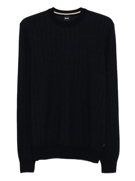  Boss Herringbone-pattern Crew-neck Sweater - Blue 