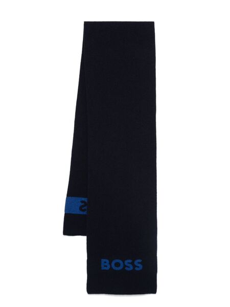  Boss Intarsia-logo Scarf - Blue 