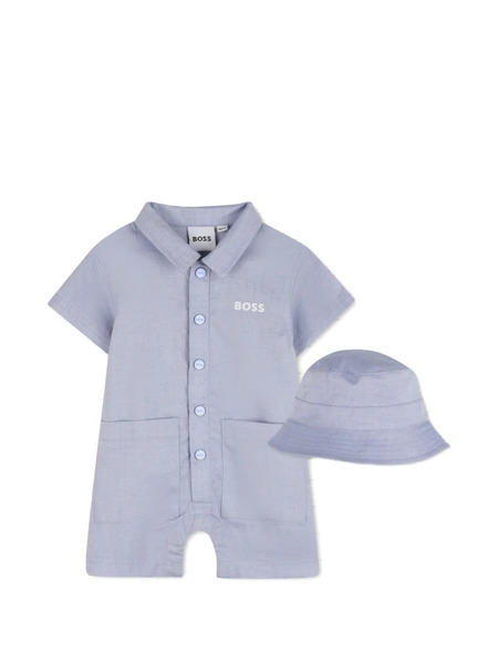  Boss Kidswear Button Short Jumpsuit Bucket Hat Set - Blue 