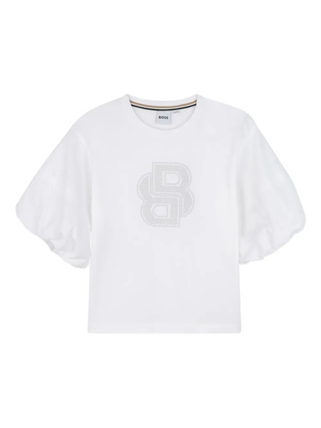  Boss Kidswear Embellished Puff-sleeve T-shirt - White 