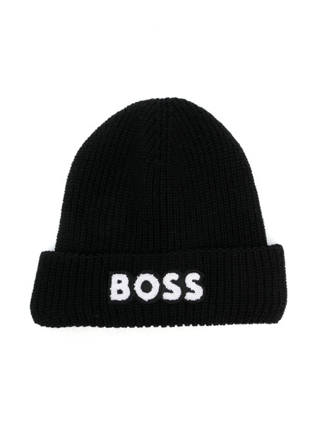  Boss Kidswear Embroidered-logo Beanie Hat - Black 