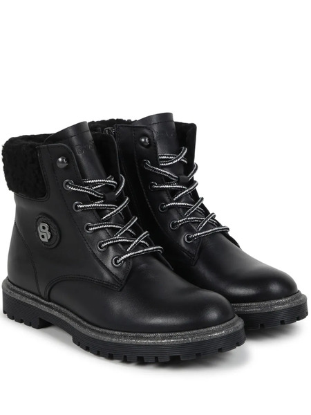  Boss Kidswear Lace-up Leather Combat Boots - Black 