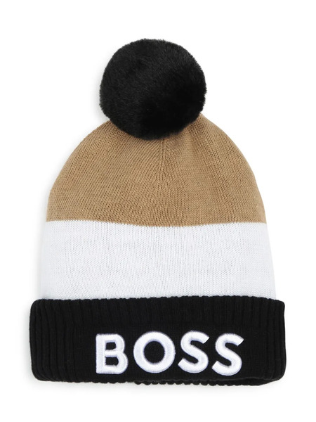  Boss Kidswear Logo-embroidered Knitted Beanie - Neutrals 