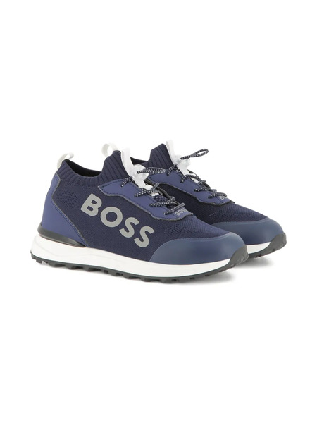  Boss Kidswear Logo-lettering Knitted Sneakers - Blue 