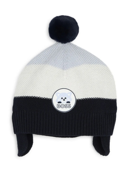  Boss Kidswear Logo-patch Knitted Beanie - Blue 