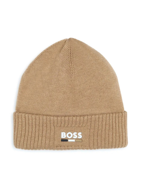  Boss Kidswear Logo-print Knitted Beanie - Neutrals 