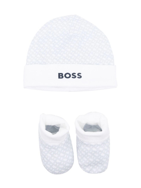  Boss Kidswear Monogram-print Beanie Hat Set - Blue 