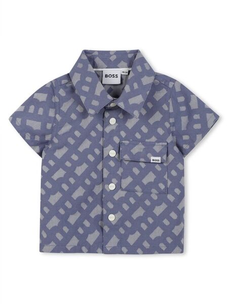  Boss Kidswear Monogram Shirt And Shorts Set - Blue 