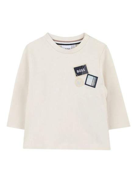  Boss Kidswear Patch-embellished Long-sleeve T-shirt - Neutrals 