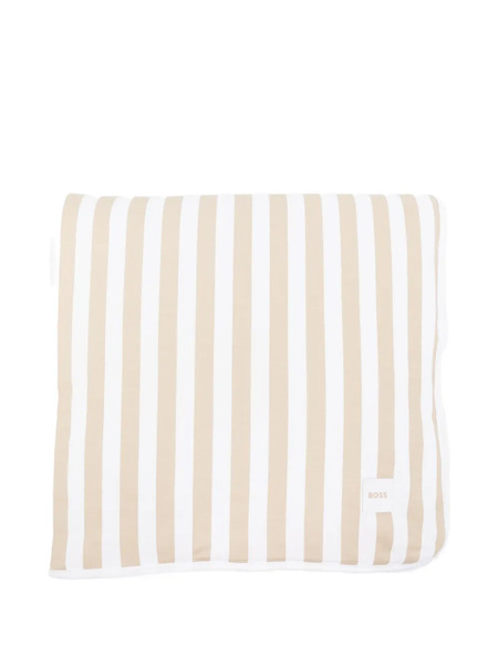  Boss Kidswear Striped Logo-print Blanket - White 