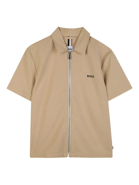  Boss Kidswear Textured Zip Short-sleeved Shirt - Brown 