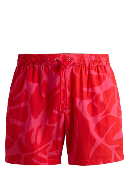  Boss Leaf-print Swim Shorts - Red 