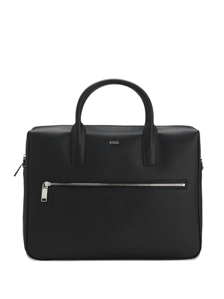  Boss Leather Zip Laptop Bag - Black 