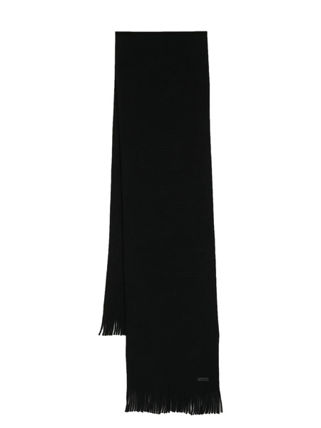  Boss Logo-patch Virgin Wool Scarf - Black 
