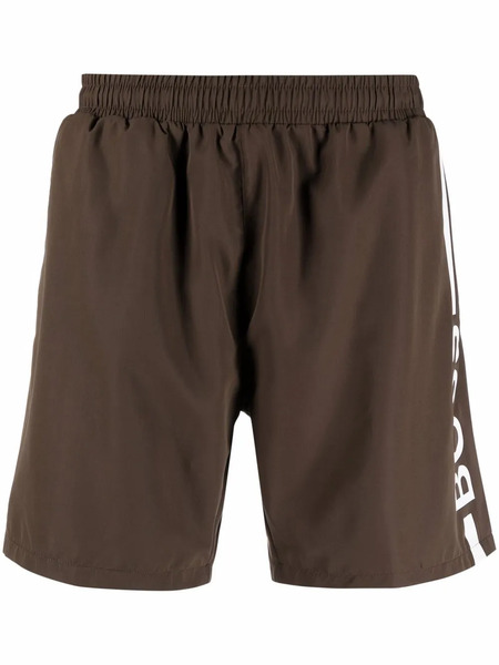  Boss Logo-print Swim Shorts - Brown 