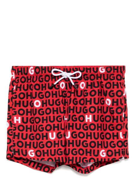  Boss Logo Print Swim Shorts - Red 