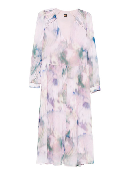  Boss Long-sleeve V-neck Midi Dress - Pink 