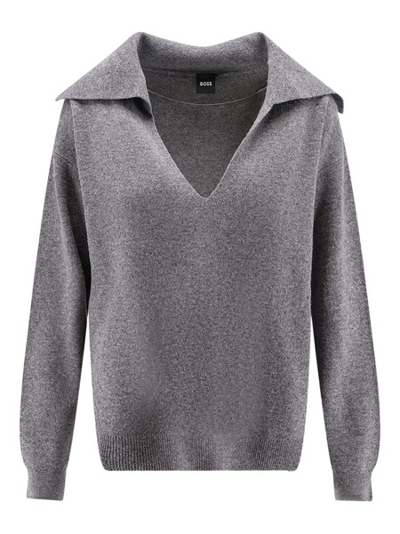  Boss Maxi Collar Lace Insert Sweater - Grey 