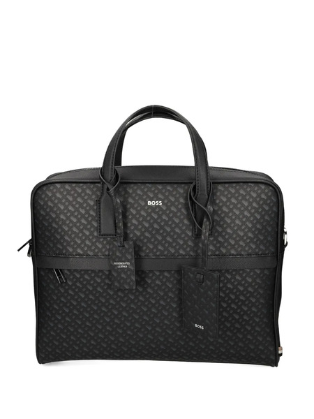  Boss Monogram Logo-plaque Top-handle Leather Messenger Bag - Black 