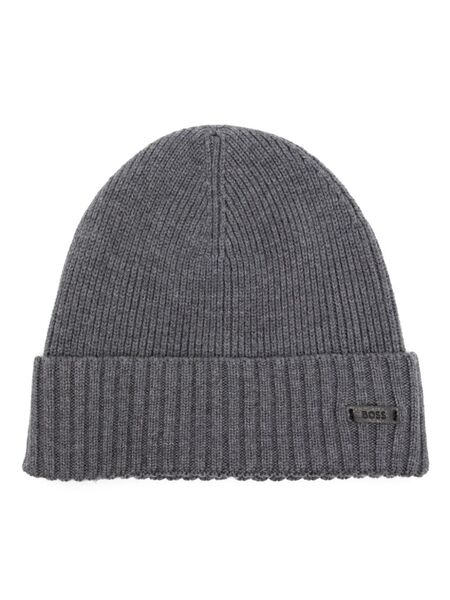  Boss Ribbed Beanie Hat - Grey 