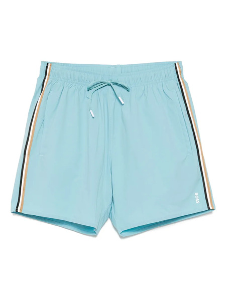  Boss Striped Logo Swim Shorts - Blue 