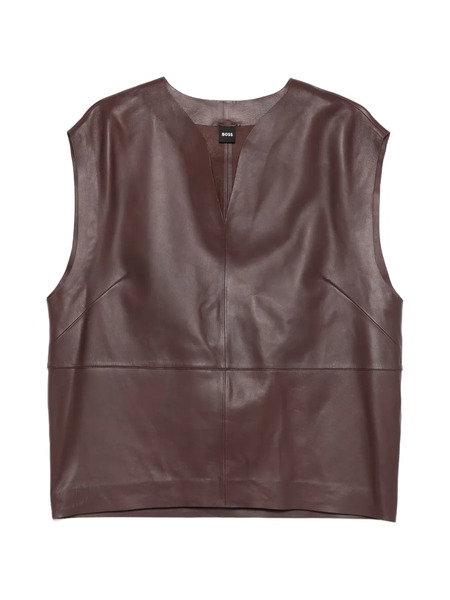  Boss Suna V-neck Leather Top - Brown 