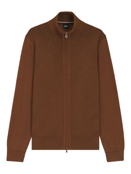  Boss Textured Zip-up Cardigan - Brown 