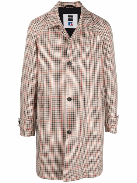  Boss X Russell Athletic Single-breasted Houndstooth Motif Coat - Neutrals 