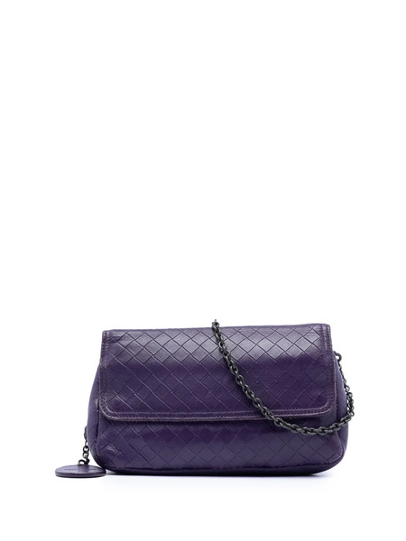  Bottega Veneta Pre-owned 2012-2026 Mini Nappa Intrecciato Expandable Chain Flap Crossbody Bag - Purple 