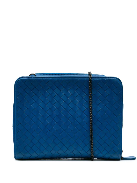  Bottega Veneta Pre-owned 2012-2024 Nappa Intrecciato Zip Around Wallet On Chain Crossbody Bag - Blue 