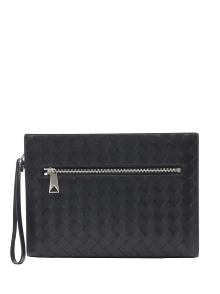  Bottega Veneta Pre-owned 2012-2025 Small Calfskin Intrecciato Document Case With Wristlet Clutch Bag - Black 