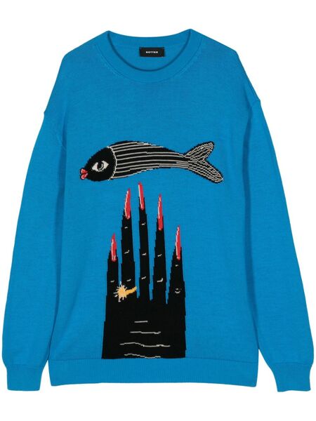  Botter Powerful Hand-intarsia Cotton-cashmere Jumper - Blue 