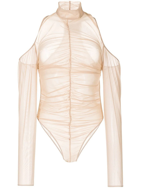  Boyarovskaya Ruched Mesh Bodysuit - Brown 