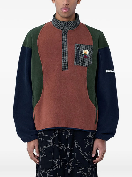  Brain Dead Contrasting-panel Button-placket Sweatshirt - Brown 