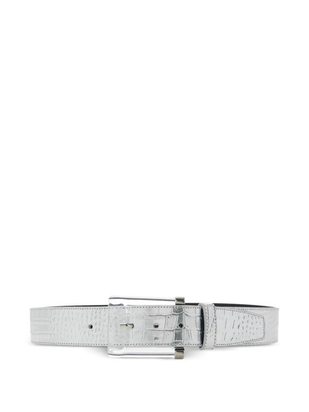  Brandon Maxwell Crocodile-effect Buckle Belt - Silver 