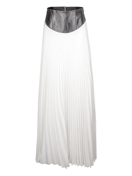 Brandon Maxwell Laurel Leather-waist Pleated Skirt - White 